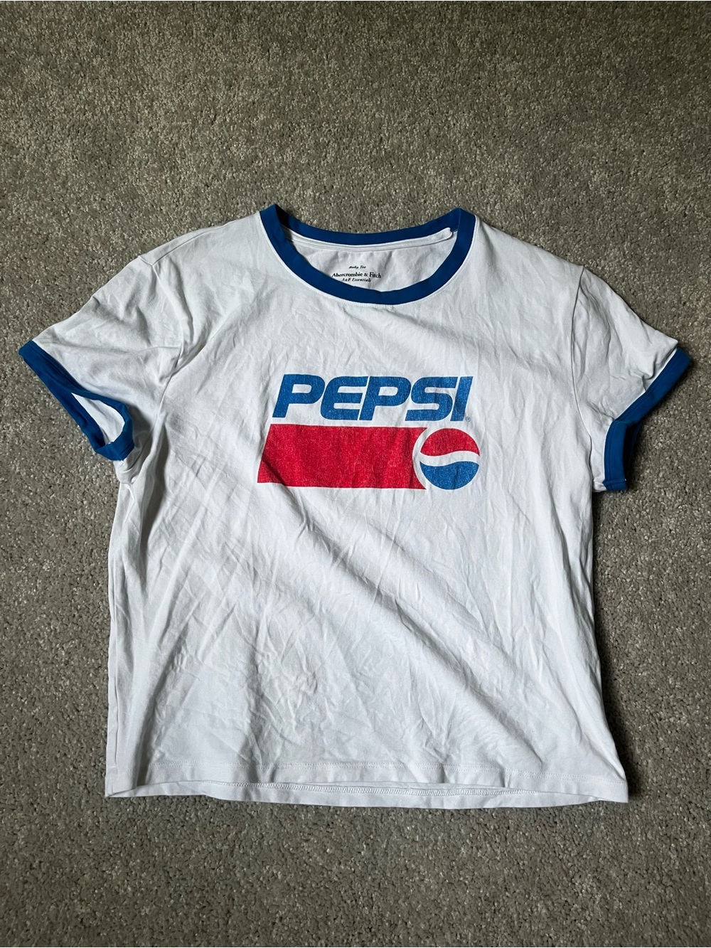 Abercrombie White Pepsi Baby Tee with Blue Trim